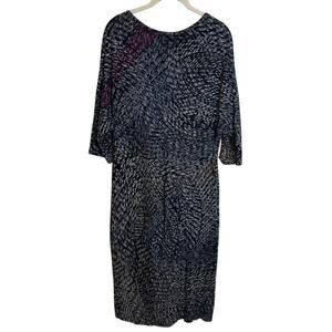 Escada Womens Dress 42 Abstract Print Black Purple Ruched Kick Pleat Knee Length